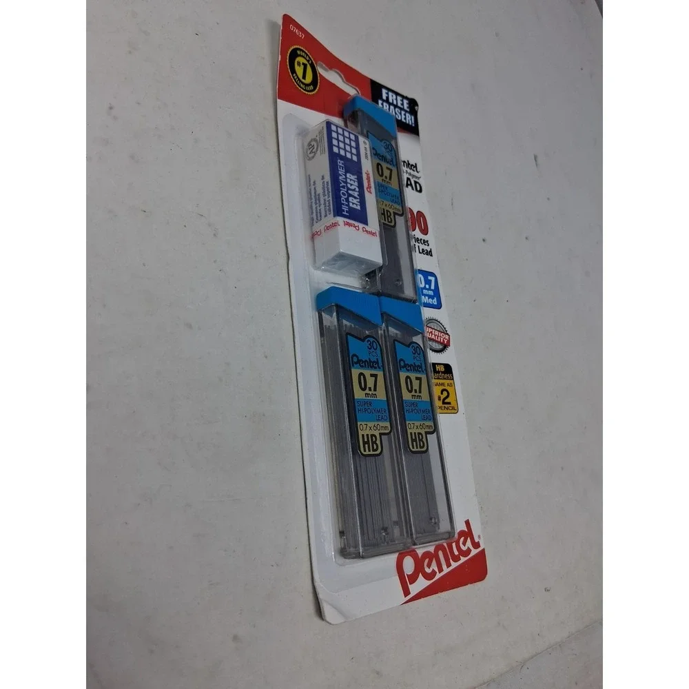 NEW Pentel 90-Pieces Super Hi-Polymer .7mm Pencil Lead Refills plus Eraser  I
